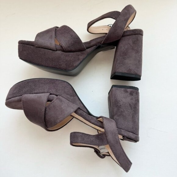 FSJ Womens Size 6 Platform Sandals Ankle Strap Suede Purple Brown - Picture 6 of 11